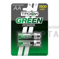 Аккумуляторная батарейка NiMH Трофи HR6-2BL 1500mAh GREEN POWER (20/240/17280)