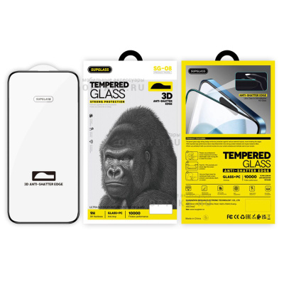 Защитное стекло с бортами SUPGLASS Nano Edge Glass SG-08, для iPhone 13/13Pro/14 (6.1)