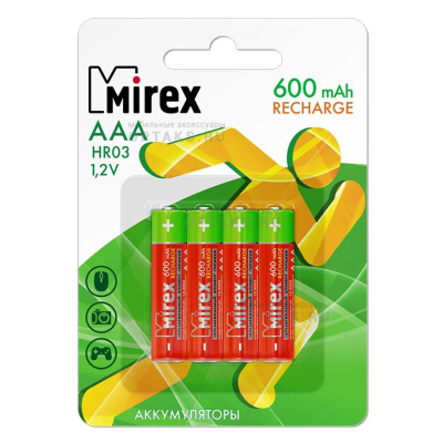 Аккумулятор Ni-MH Mirex HR03 / AAA 600mAh 1,2V 4 шт (4/40/200), ecopack