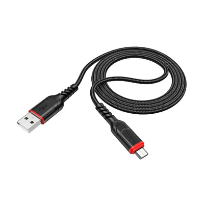 Кабель Usb to Micro HOCO X59 Victory, 1.0м, круглый, 2.4A, ткань, цвет: черный (1/33/330)