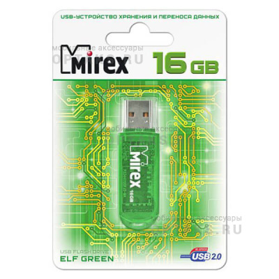 Флешка USB 16 Гб Mirex  ELF  зелёный  (ecopack)