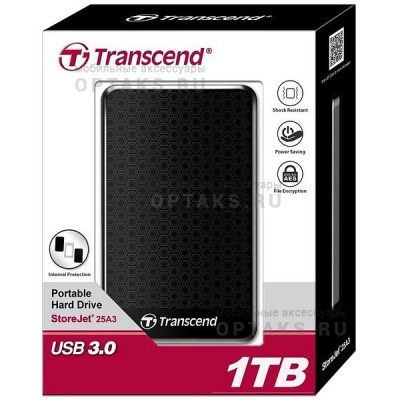 Жесткий диск HDD Transcend  1 TB  A3 Anti-Shock чёрный, 2.5", USB 3.0