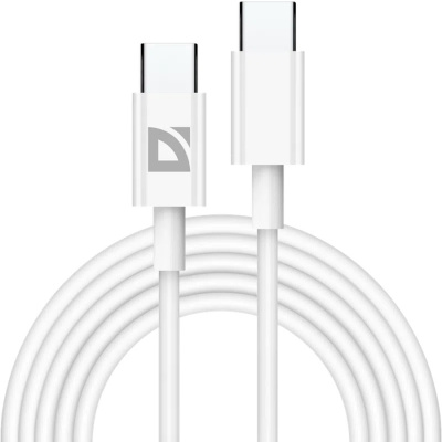 USB кабель DEFENDER F182 TypeC-TypeC 2м, 60 Вт,PD,TPE,белый, пакет (1/100)
