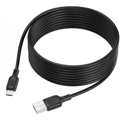 Кабель USB to Micro USB Borofone BX113 Lenny, 3.0м, 2.4A, силикон, цвет: чёрный (1/360)
