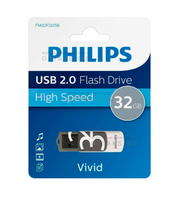 Флешка USB 32 Гб Philips VIVID2.0, USB2.0, белый, черный