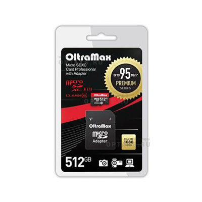 MicroSDXC  512GB  OltraMax Class 10 Premium UHS-I U3 (95 Mb/s) + SD адаптер