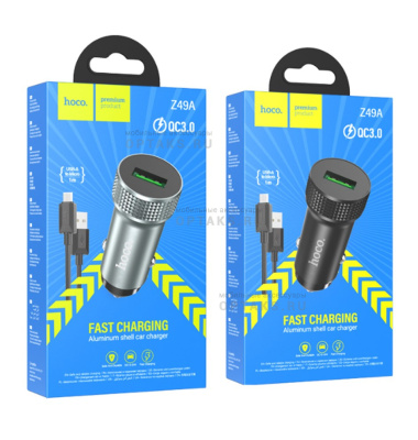 АЗУ HOCO Z49A, 18Вт, QC3.0, кабель USB to Micro 1m,  черный